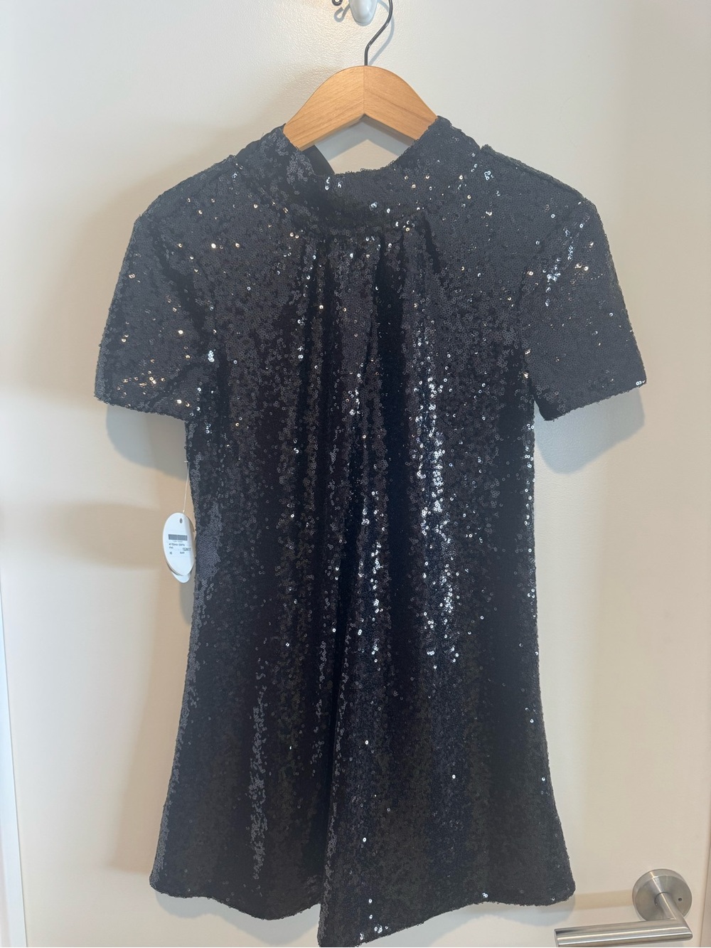 Staud IlanaBlack Sequin Short Sleeve Mini Dress